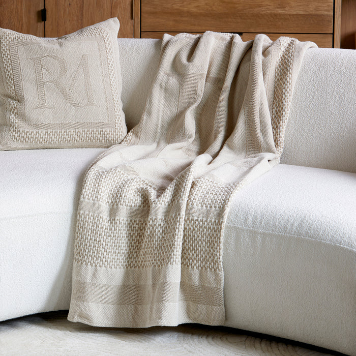 Riviera Maison Plaid Beige|Wit - Monogram Jacquard - Katoen
