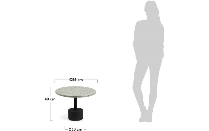 Kave Home - Delano grijs terrazzo bijzettafeltje met zwart stalen