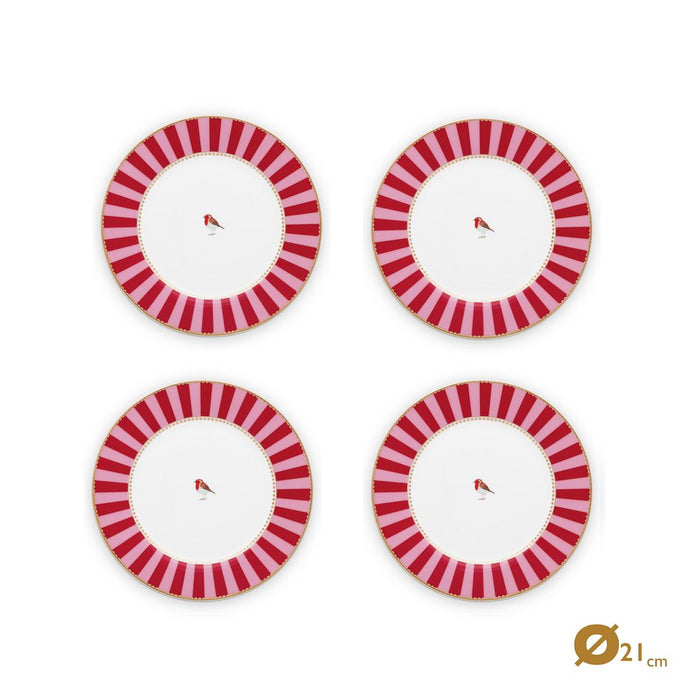 Pip Studio Borden - Love Birds - Rood, Roze - Set van 4 - 21cm