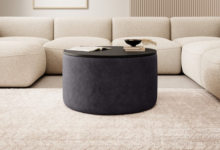 Meubella Salontafel Marcio - Zwart leer - 75 cm