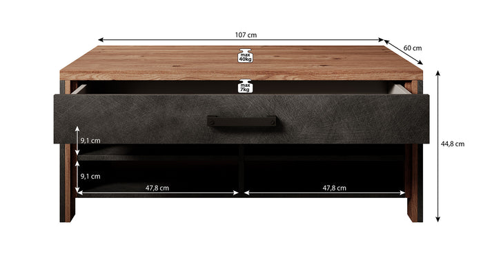 Meubella Salontafel Baron - Eiken - Antraciet - 107 cm