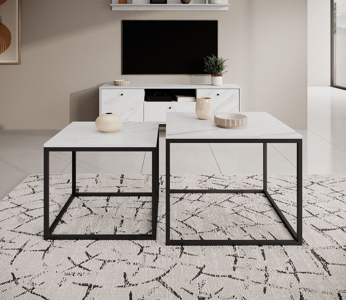 Meubella Salontafel Ventanas - Wit Marmerlook - Set van 2