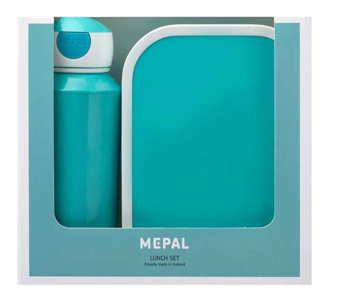 Lunchset Campus (pop-up drinkfles en lunchbox) - turquoise