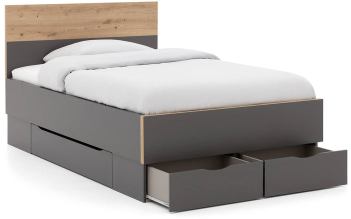 Goossens Bedframe Peder - 120 x 200 - Grafiet met accent eiken artisan