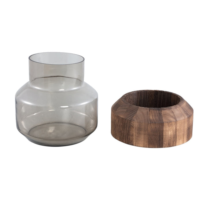 PTMD Yacin Brown glass vase with wood top L