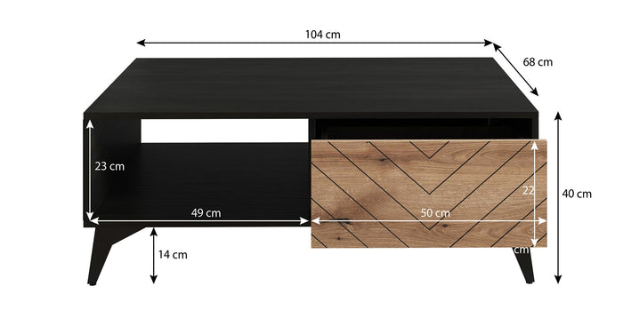 Meubella Salontafel Dolores - Eiken - Zwart - 104 cm