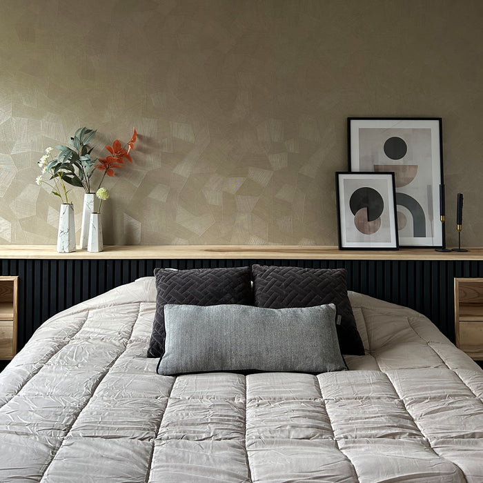 QUVIO Zeshoekige vaas, keramiek - Wit met goud marble look - M