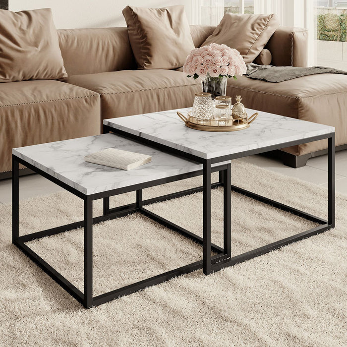 Meubella Salontafel Styler - Wit Marmerlook - set van 2