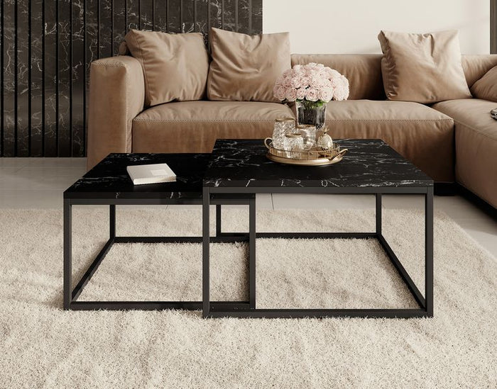 Meubella Salontafel Styler - Zwart Marmerlook - set van 2