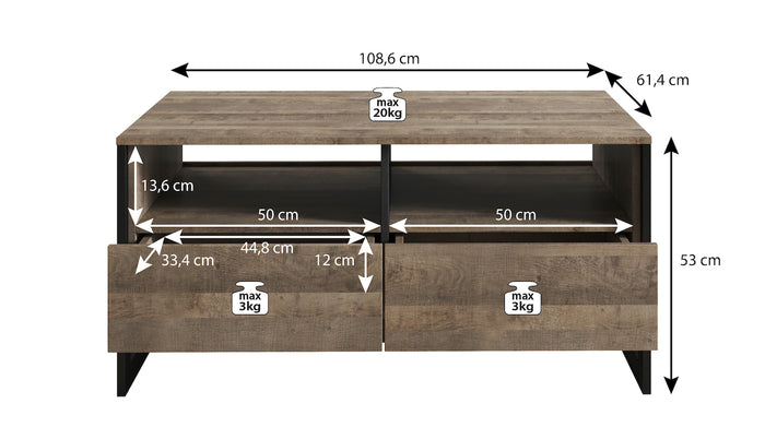 Meubella Salontafel Acasia - Grijs - Eiken - 108 cm