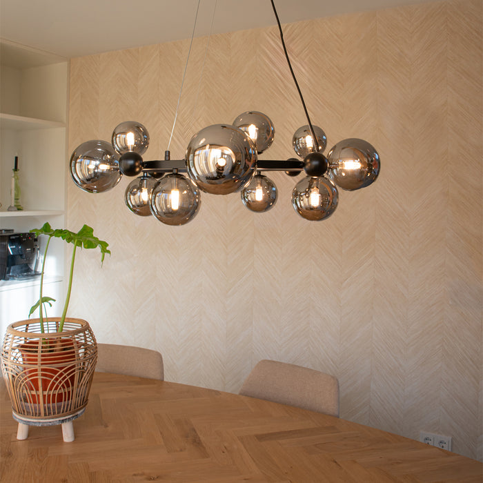 QAZQA Art Deco hanglamp zwart met smoke glas 12-lichts - David