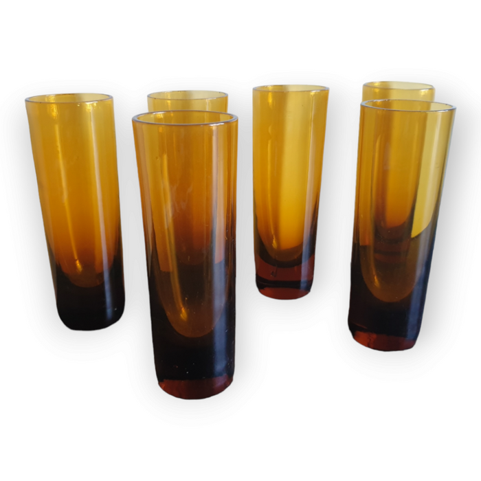 Reliving Vintage Retro Amber Kleurige Longdrink Glazen Dikke Bodem 6X