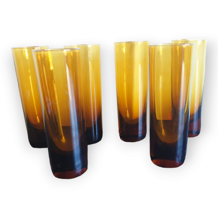 Reliving Vintage Retro Amber Kleurige Longdrink Glazen Dikke Bodem 6X