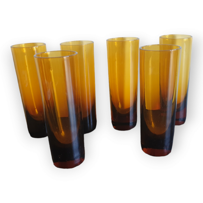 Reliving Vintage Retro Amber Kleurige Longdrink Glazen Dikke Bodem 6X