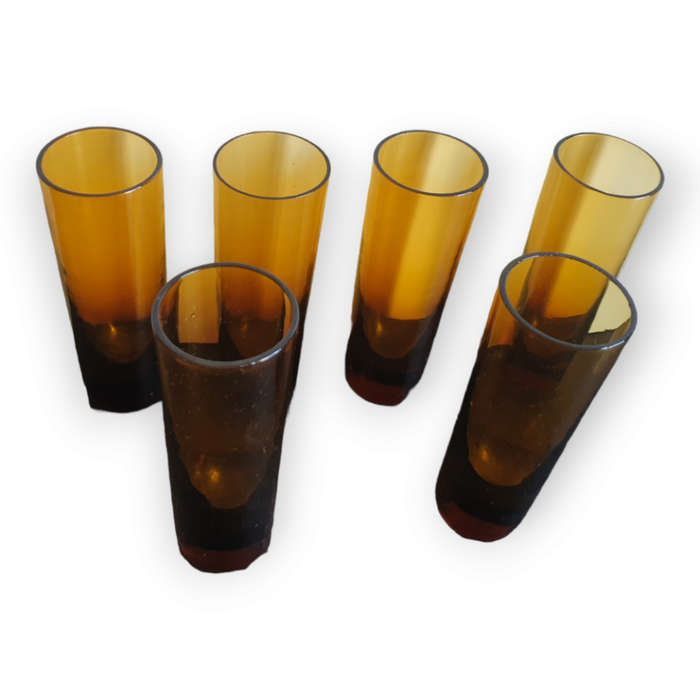 Reliving Vintage Retro Amber Kleurige Longdrink Glazen Dikke Bodem 6X