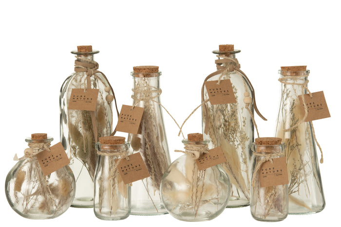 J-Line decoratie fles Gedroogde Bloemen - glas - naturel - large - 2 stuks