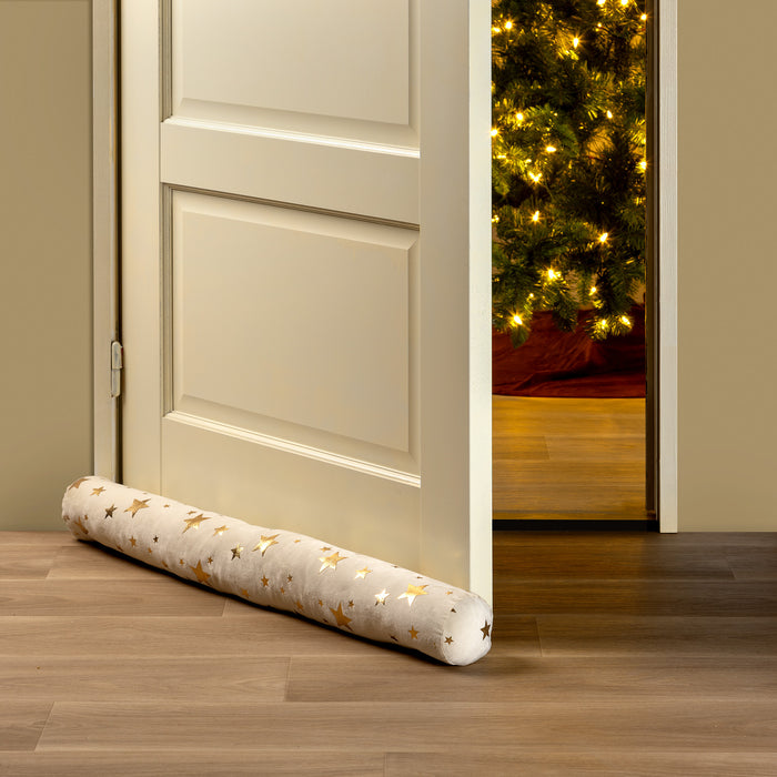 Dutch Decor Tochtstopper 90x10 cm STARS - Tochtrol met sterren - wit