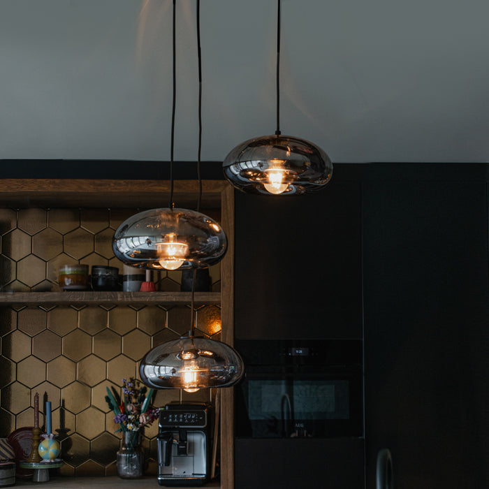QAZQA Art Deco hanglamp zwart met smoke glas rond 3-lichts - Ayesha