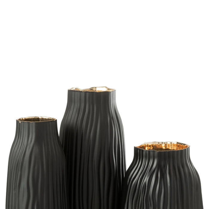 J-Line Vaas Inkepingen Glas Zwart|Goud Large