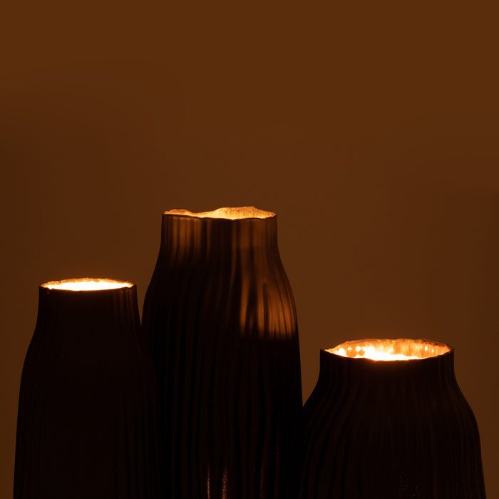 J-Line Vaas Inkepingen Glas Zwart|Goud Large