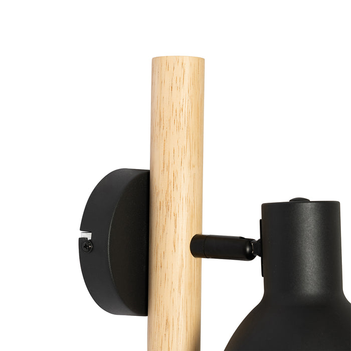 QAZQA Landelijke wandlamp zwart met hout - Flint