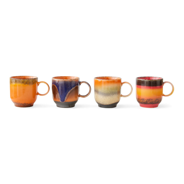 HKliving 70's Ceramics Koffiekop 0,25 L - Set van 4 - Brazil