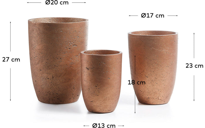 Kave Home - Low set van 3 bloempotten koper Ø 20 cm | Ø 17 cm | Ø 13