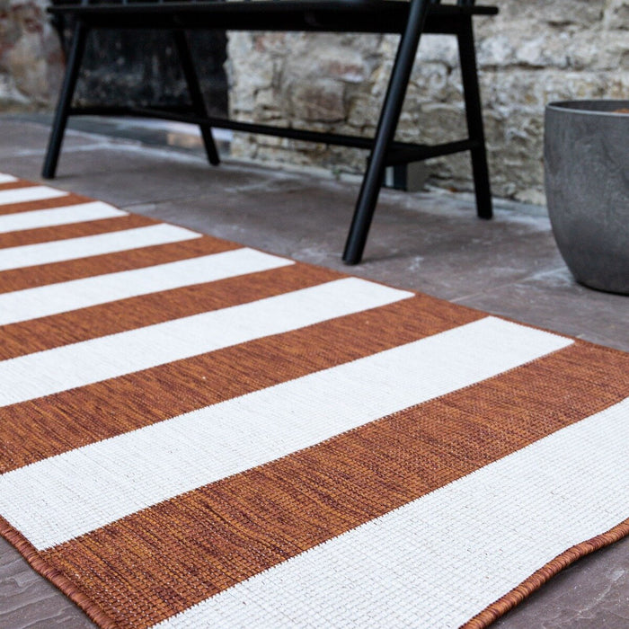 Eva Interior Loper Buitenkleed Stripes - Roest|Wit - 80 x 250cm