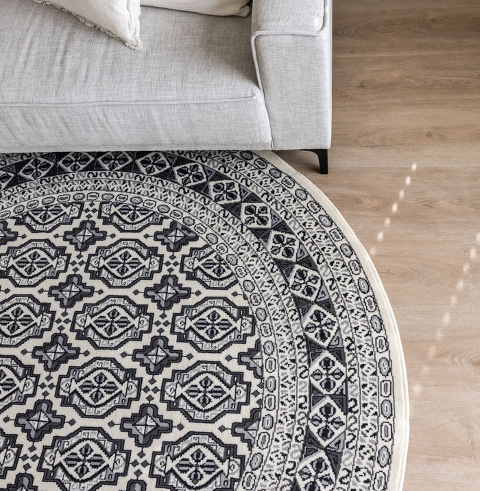 Interieur05 Vintage Vloerkleed Grijs Rond Marad 160cm