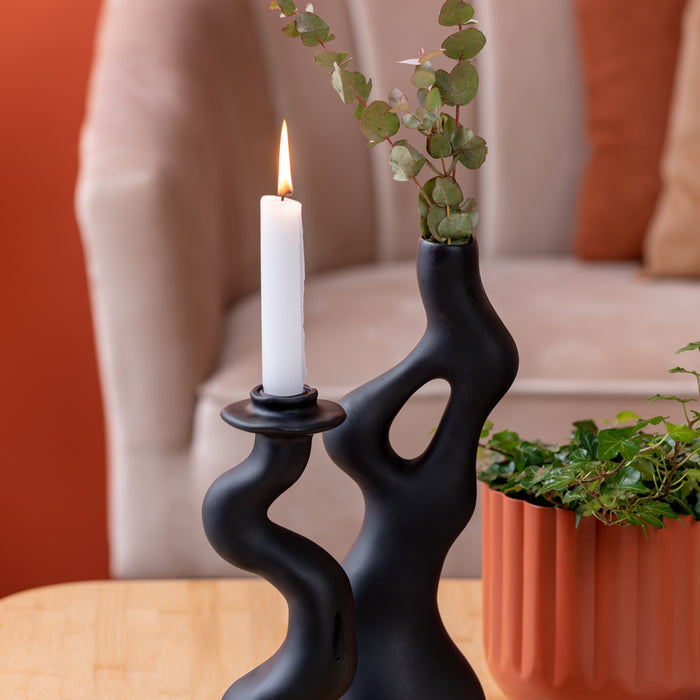 present time - Vase Organic Swirls polyresin black