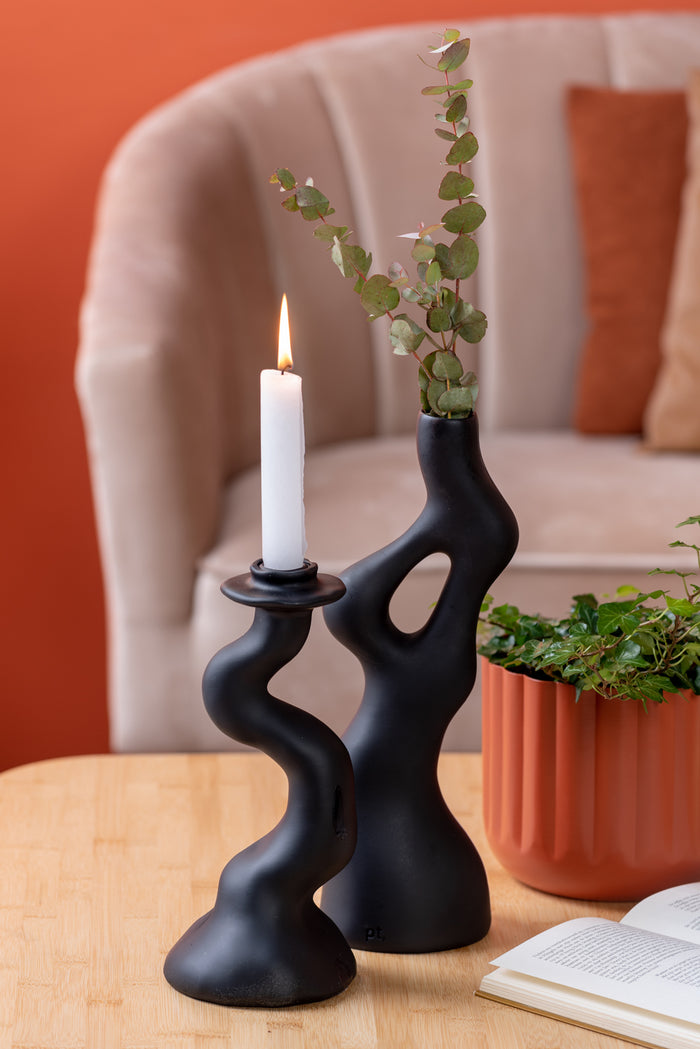 present time - Vase Organic Swirls polyresin black