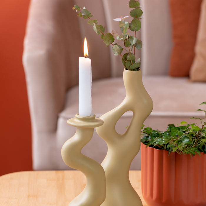 present time - Candleholder Organic Swirl large polyresin latte brown