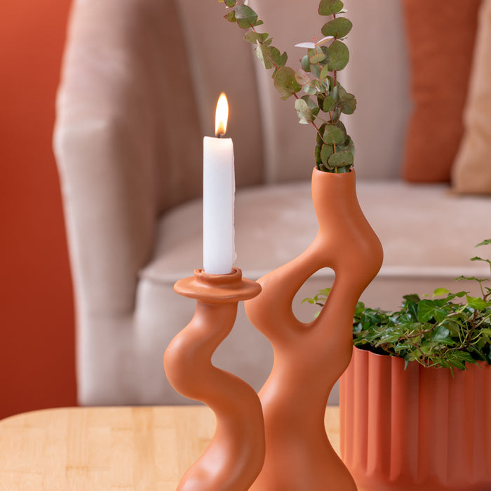 Present Time Kandelaar Organic Swirl - Oranje - 14x12,5x30,5cm