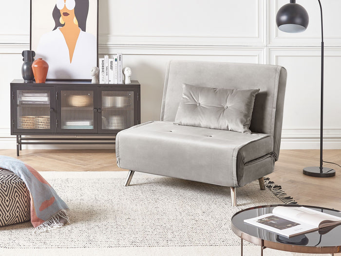 Beliani - FARRIS - Slaapbank 1-zits - Lichtgrijs - Fluweel