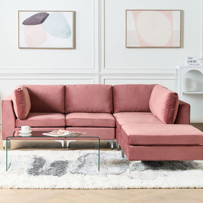 Beliani-EVJA-Hoekbank met ottomaan 4-zits-Roze-Linkerzijde-Fluweel