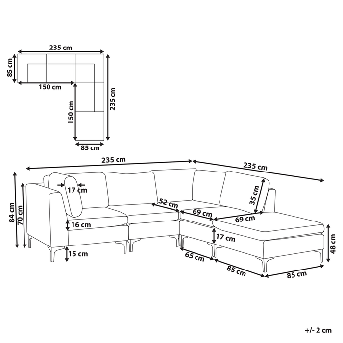 Beliani-EVJA-Hoekbank met ottomaan 4-zits-Roze-Linkerzijde-Fluweel