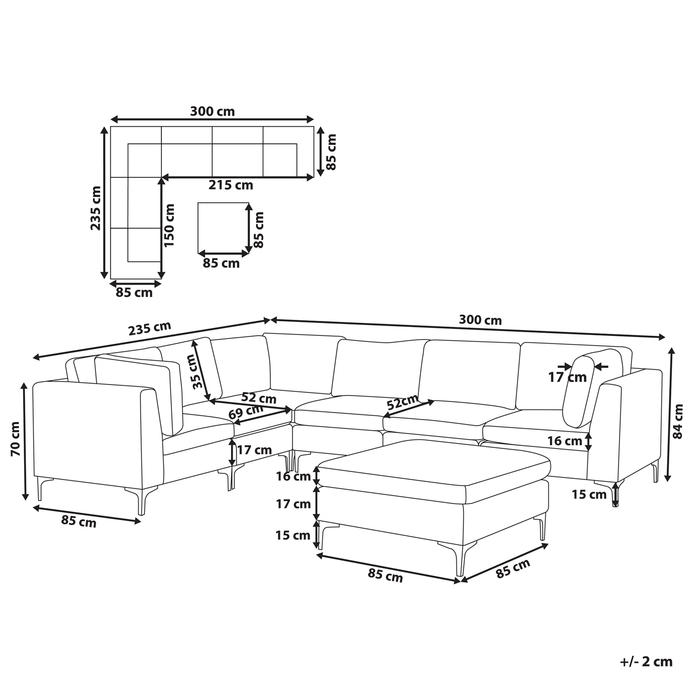 Beliani - EVJA - Hoekbank met ottmaan - Roze - Rechterzijde - Fluweel