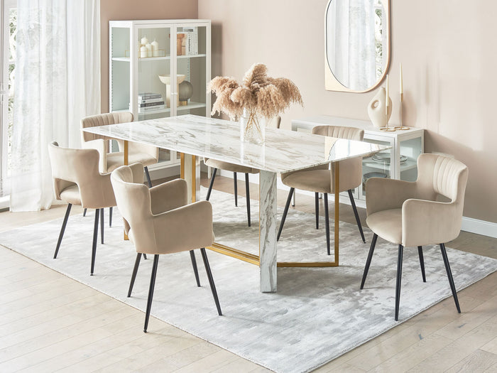 Beliani - CALCIO - Eettafel - Marmerlook|Goud - MDF