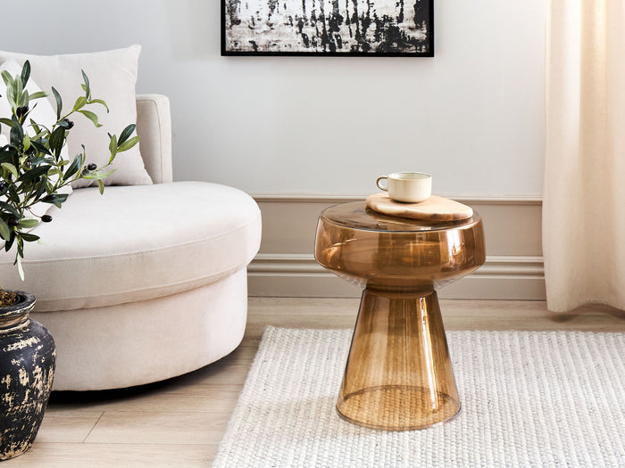 Beliani - LAGUNA - Bijzettafel - Goudbruin - Glas