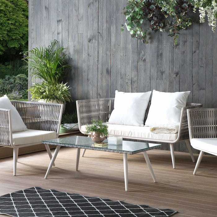 Beliani - RAGUSA - Loungeset voor 4 - Wit - PE rotan