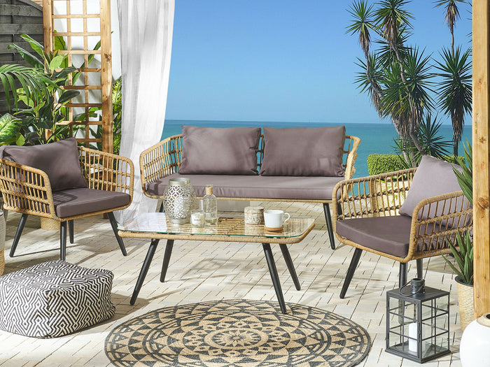 Beliani - FOBELLO - Loungeset voor 4 - Natuurlijk - PE rotan