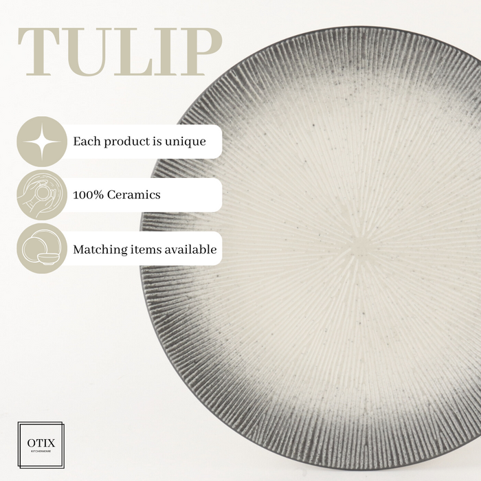 OTIX Diner Bordenset 6 Persoons Zwart Taupe 27cm Keramiek TULIP