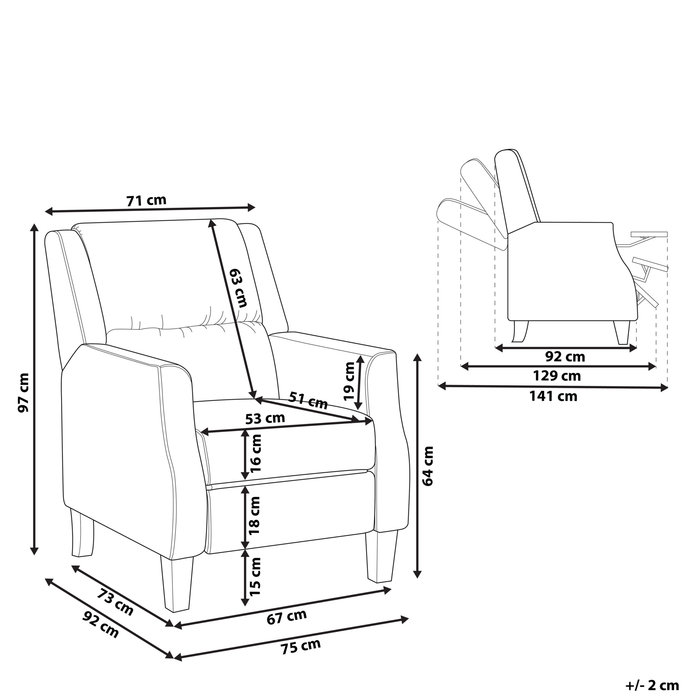 Beliani - EGERSUND - TV-fauteuil - Lichtbeige - Fluweel