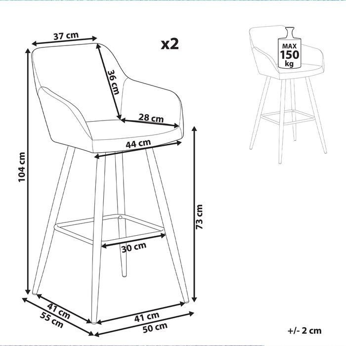Beliani - CASMALIA - Barkruk set van 2 - Donkergroen - Fluweel
