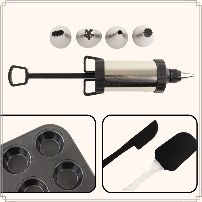 OTIX Muffinbakvormen met Spatel Mes Spuitstuk Zwart Metaal