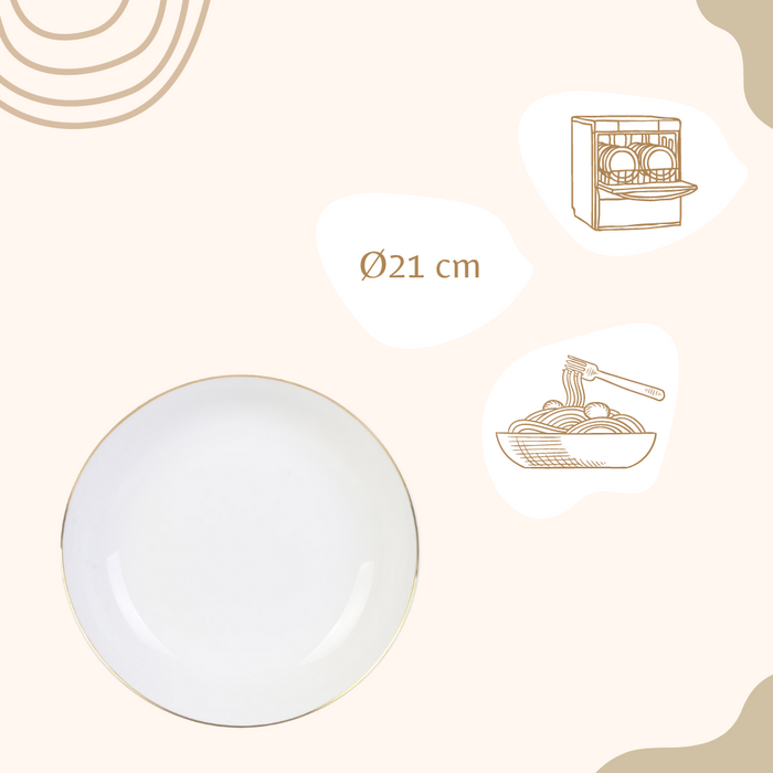 OTIX Diepe borden Soepborden Set van 6 stuks 21cm Wit met Gouden ra...