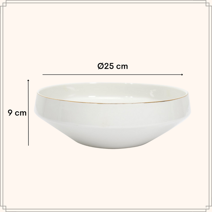 OTIX Saladeschaal Slakom Serveerschaal 25cm Wit met gouden rand Por...