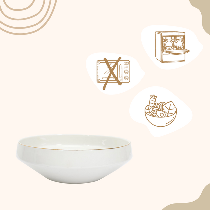 OTIX Saladeschaal Slakom Serveerschaal 25cm Wit met gouden rand Por...