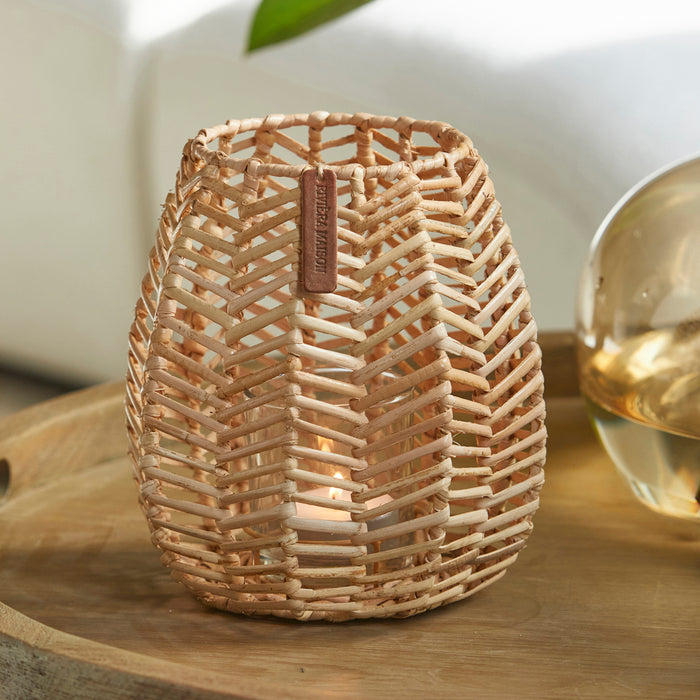 Riviera Maison theelichthouder Naturel - Hexagon - rotan, Glas