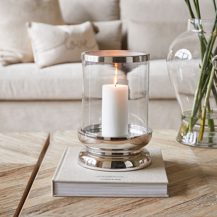 Riviera Maison Windlicht groot Zilver - Vallea - Aluminium, Glas, Hout